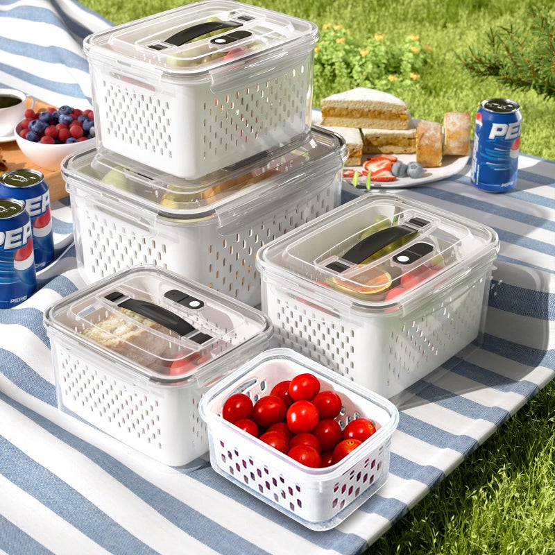 Ronanemon 5 Pack Large Fruit Storage Containers for Fridge with vent holes and handle Airtight Food Storage Containers Keep Fruits  Vegetables  Berry  Meat Fresh longer BPA-free Fridge Storage Container - Image 1